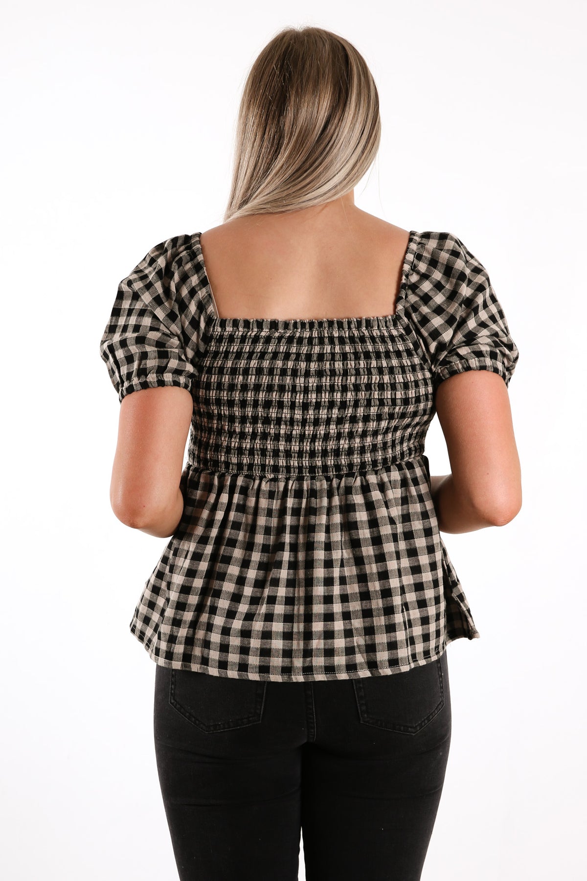 Millie Check Top Black Tan