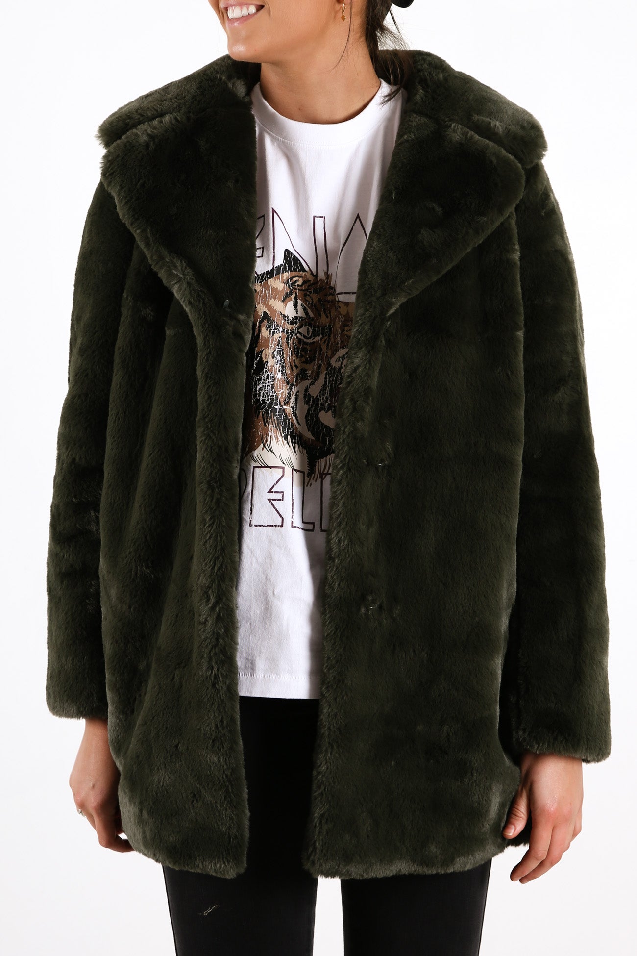 Minimalist Faux Fur Jacket Forest