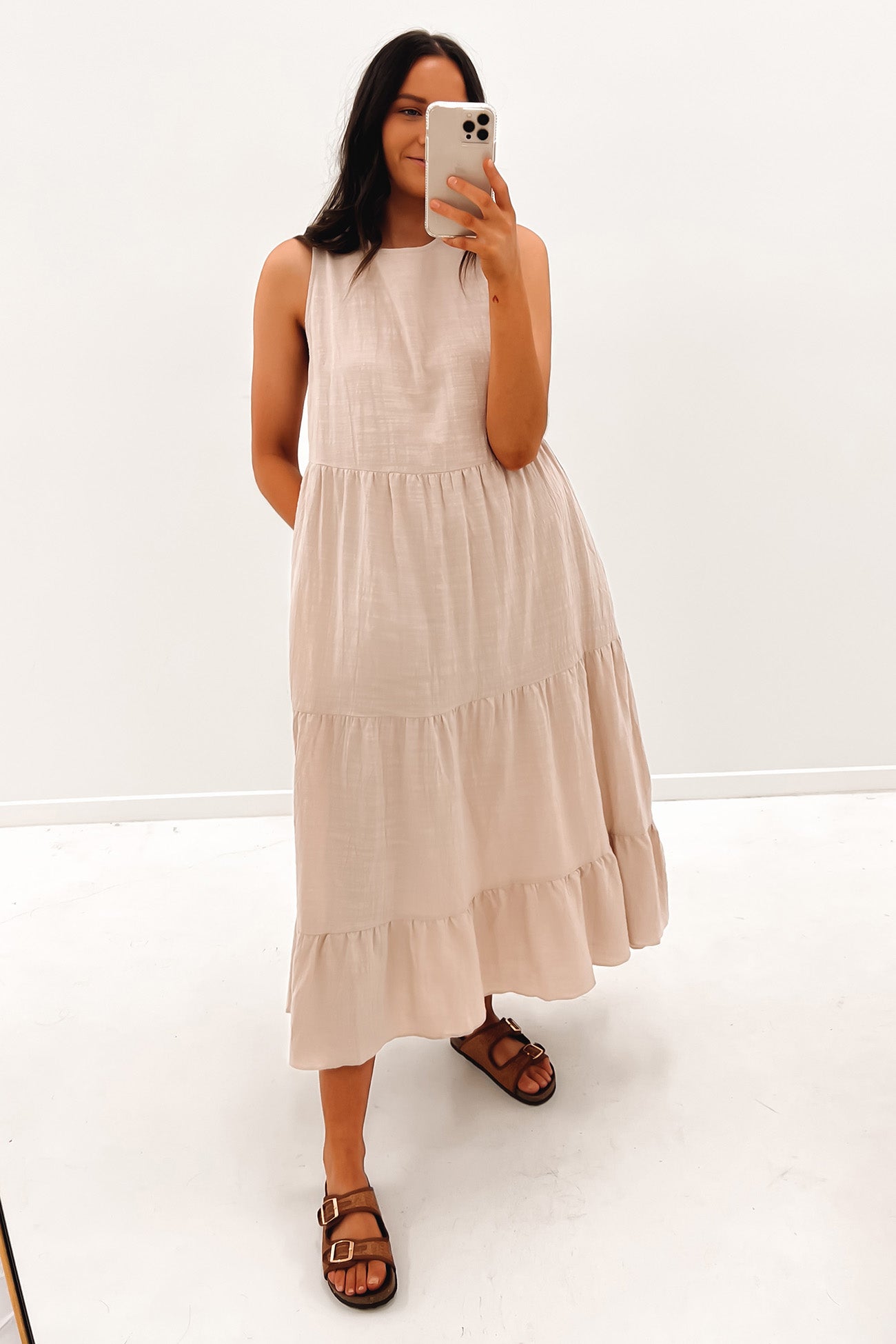 Nicholas Midi Dress Beige