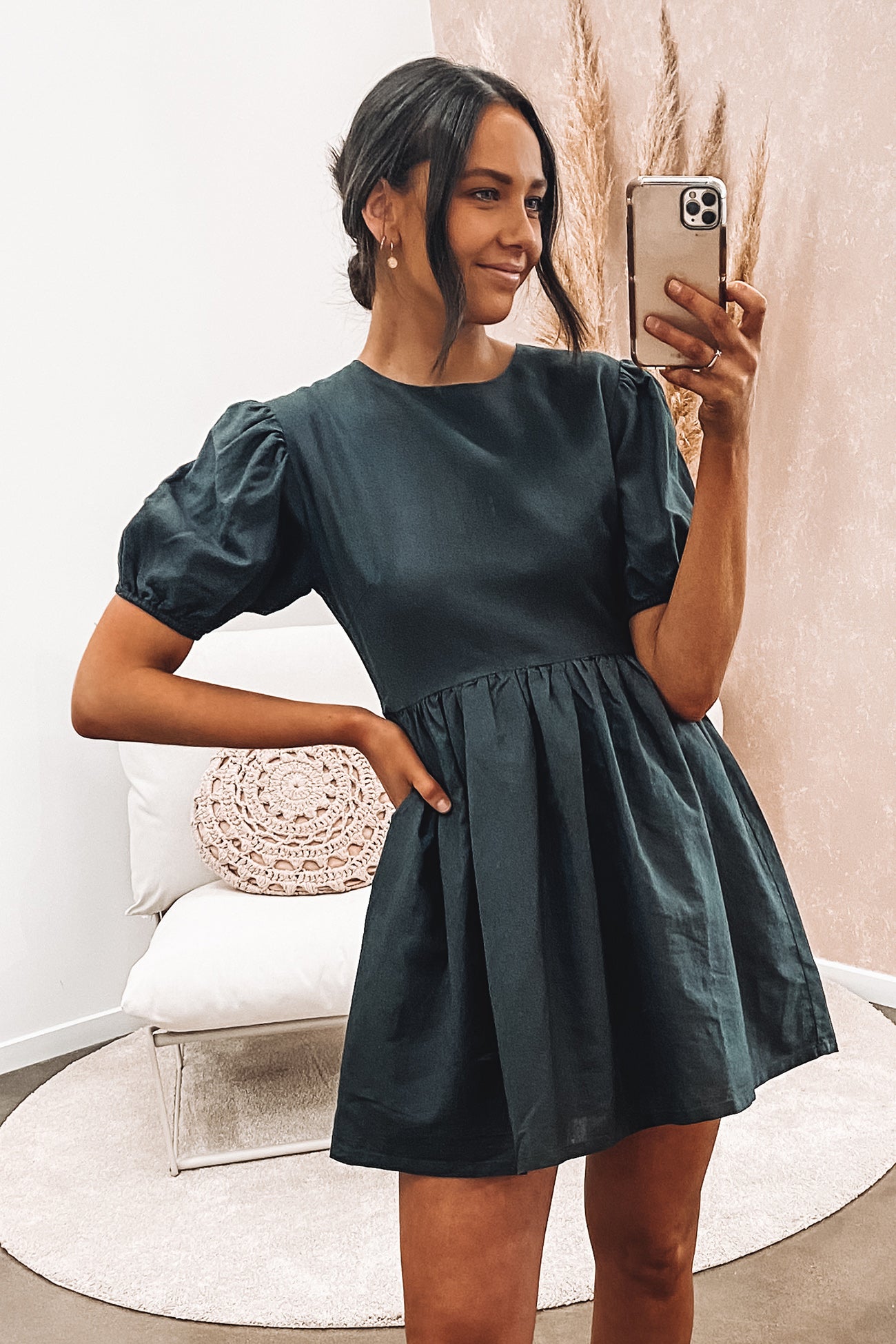 Nima Linen Mini Dress Coal