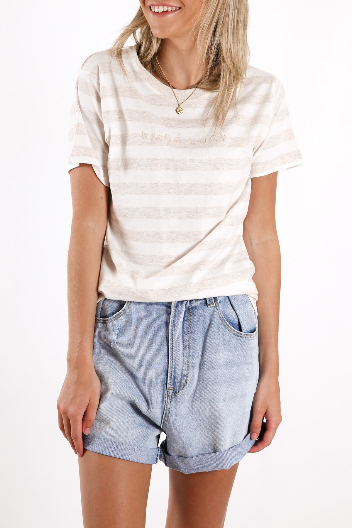 Nude Lucy Stripe Slogan Tee