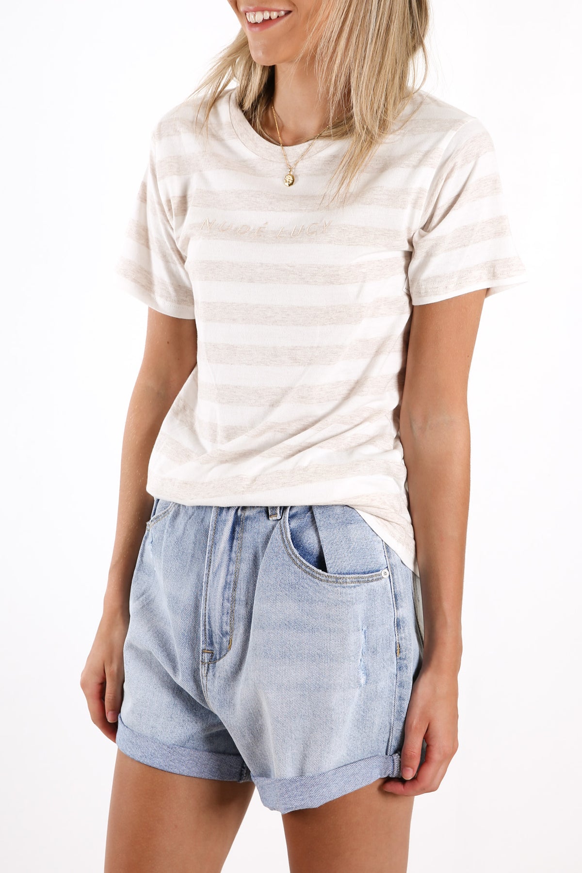 Nude Lucy Stripe Slogan Tee