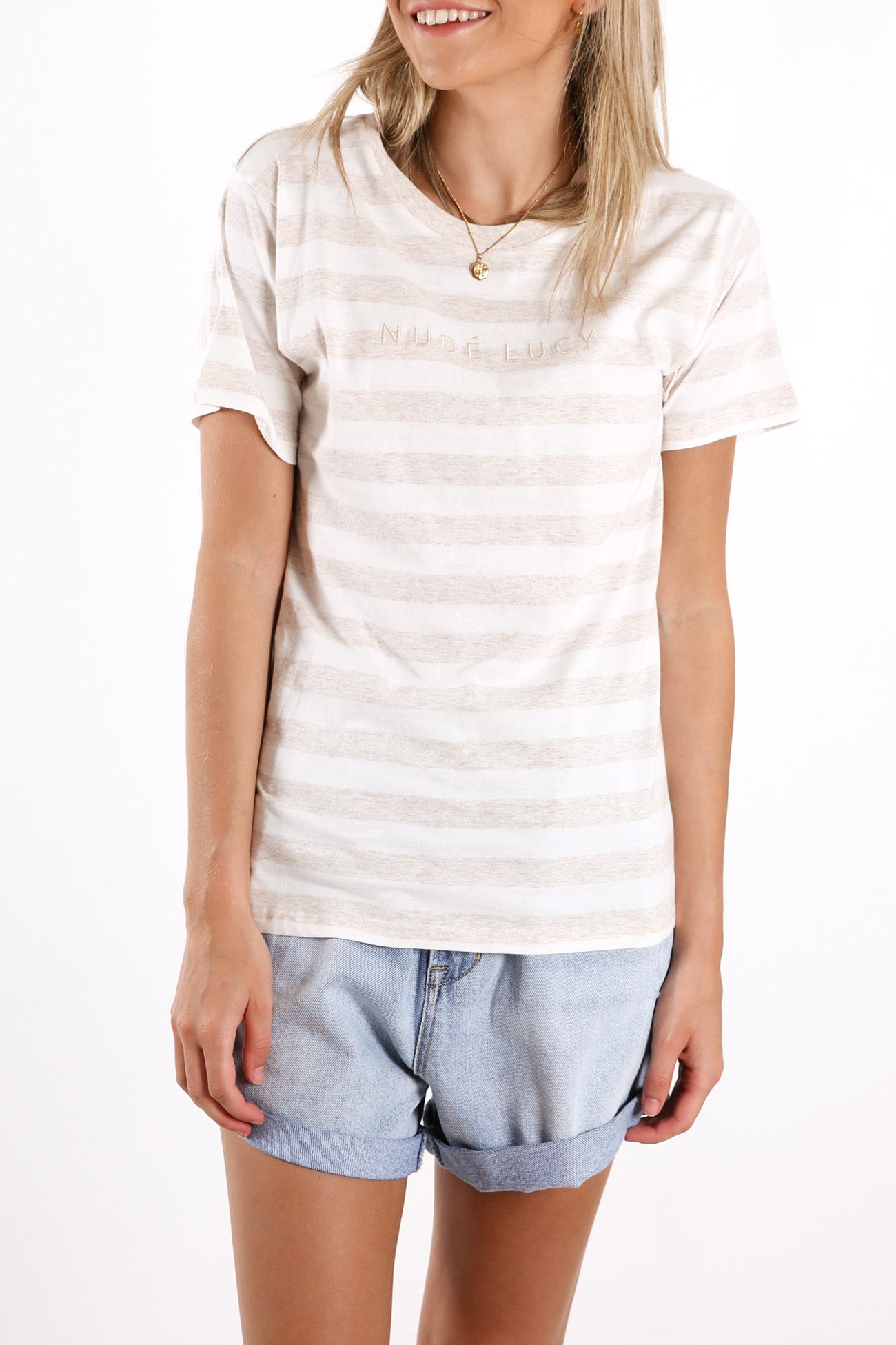 Nude Lucy Stripe Slogan Tee