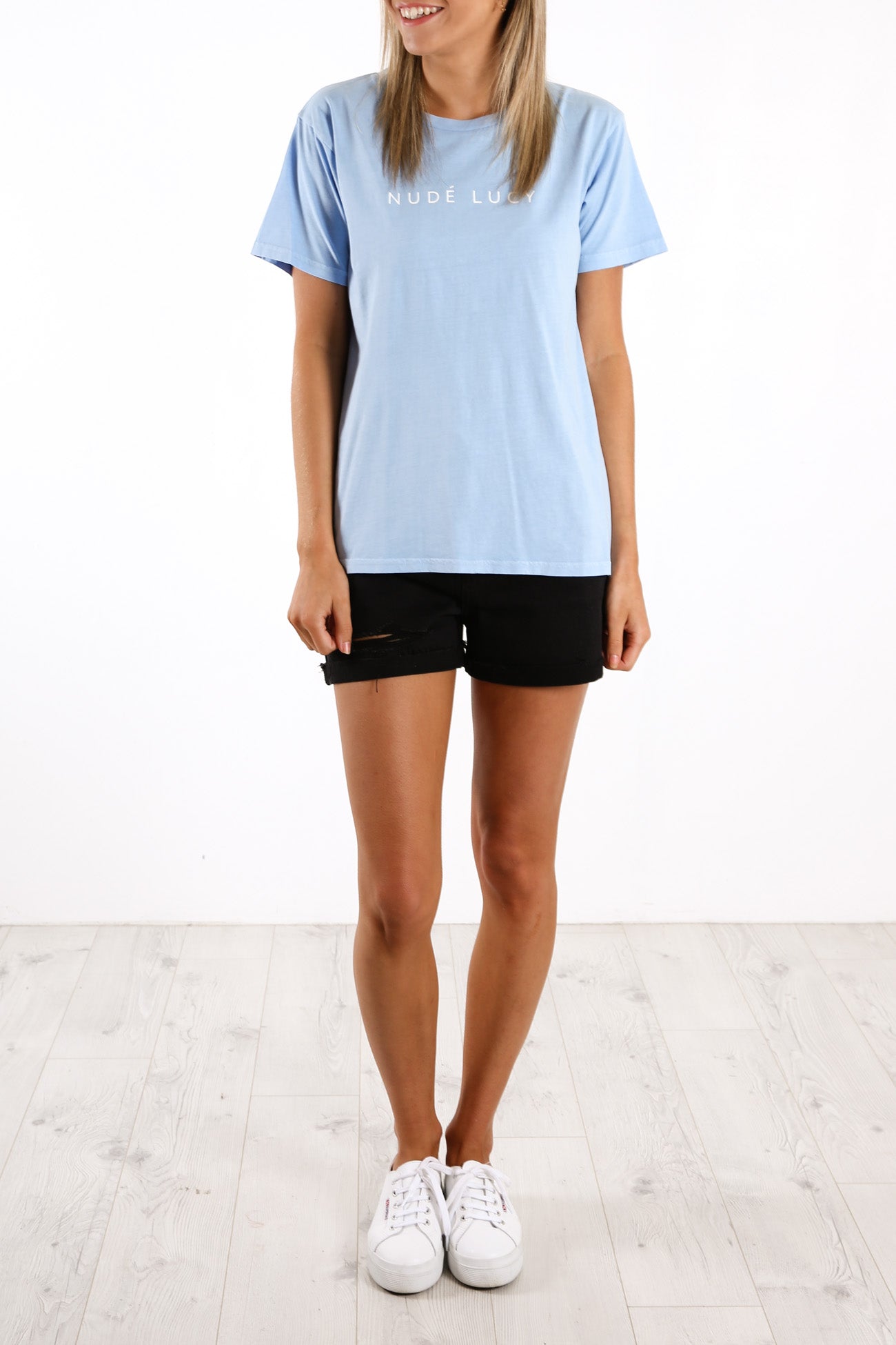 Nude Lucy Washed Slogan Capri Blue