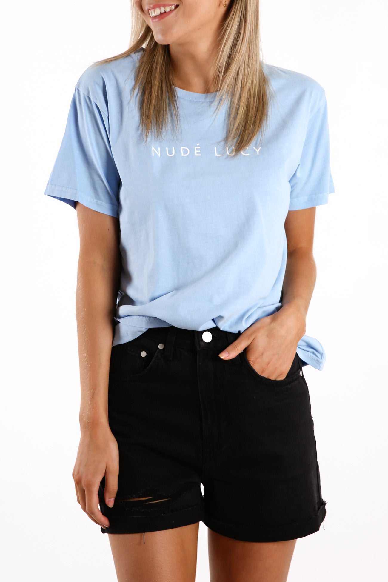 Nude Lucy Washed Slogan Capri Blue