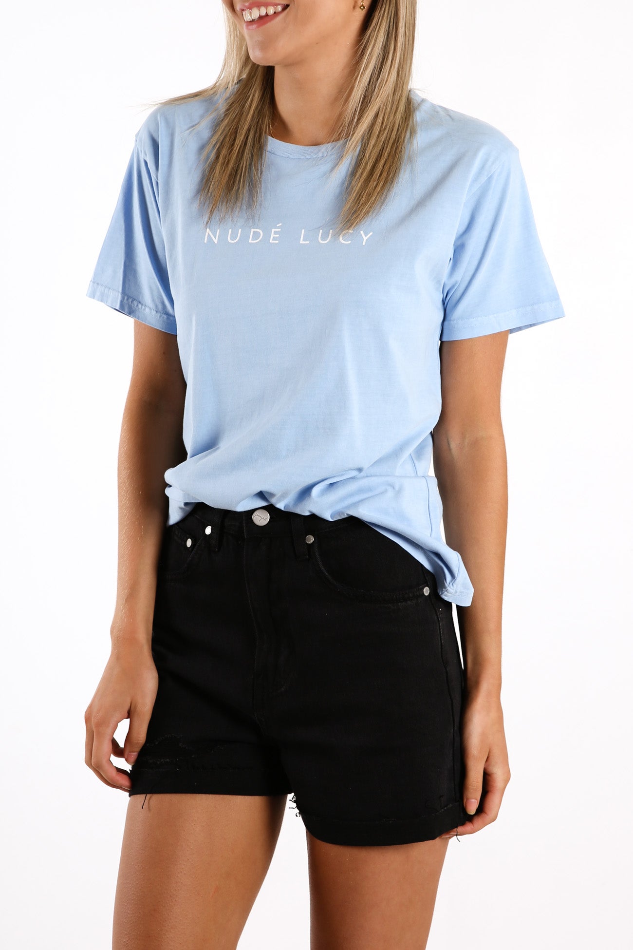 Nude Lucy Washed Slogan Capri Blue