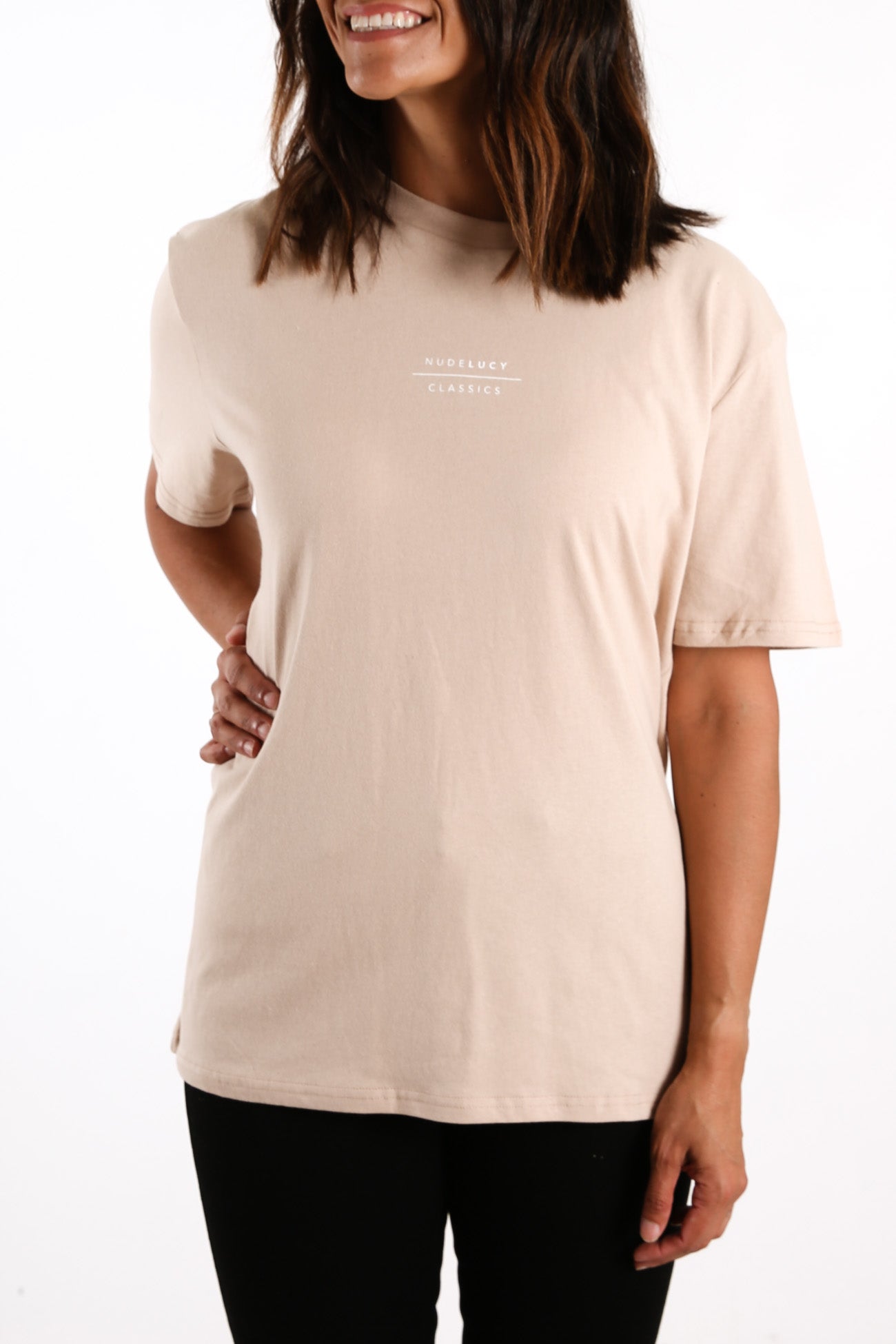 Nude Classics Slogan BF Tee Sand