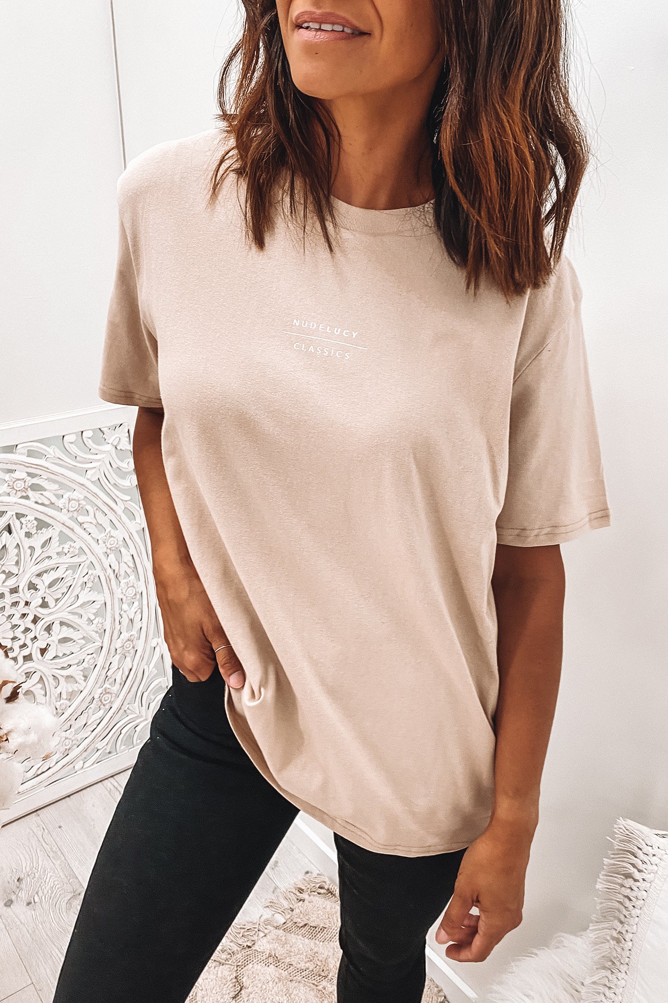 Nude Classics Slogan BF Tee Sand