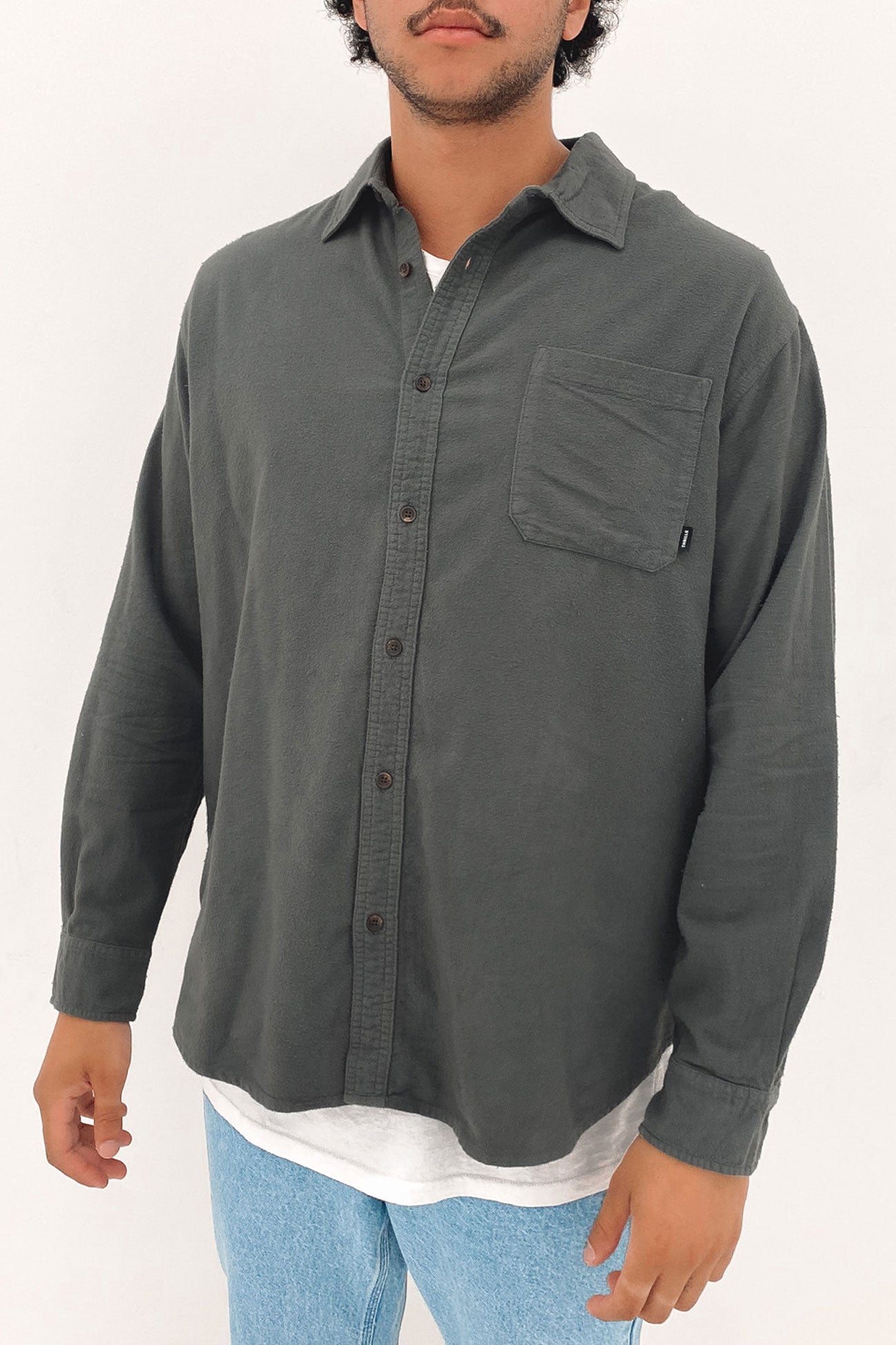 Ops Oversized Long Sleeve Flannel Shirt Chic Green