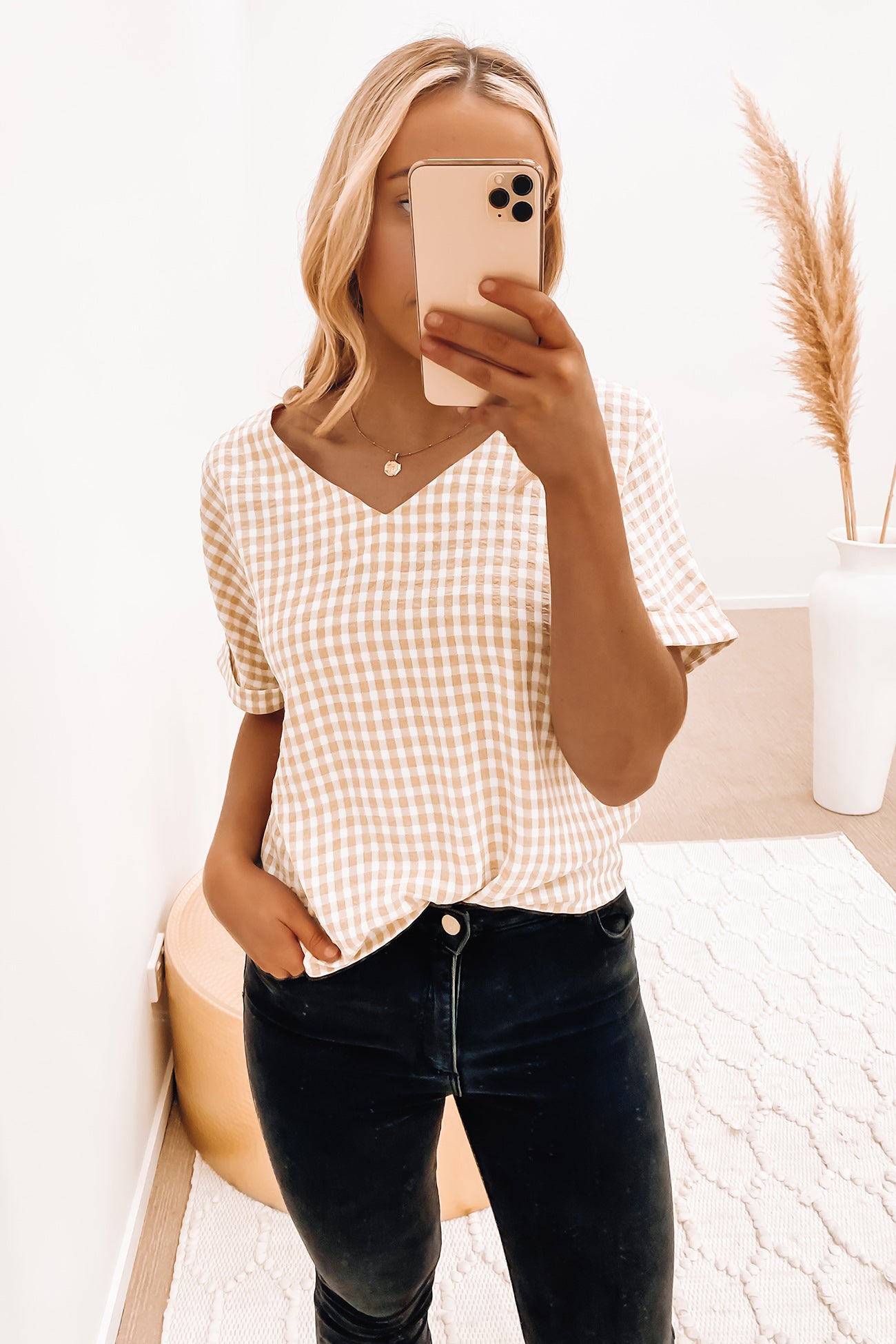 Pip Top Beige Gingham