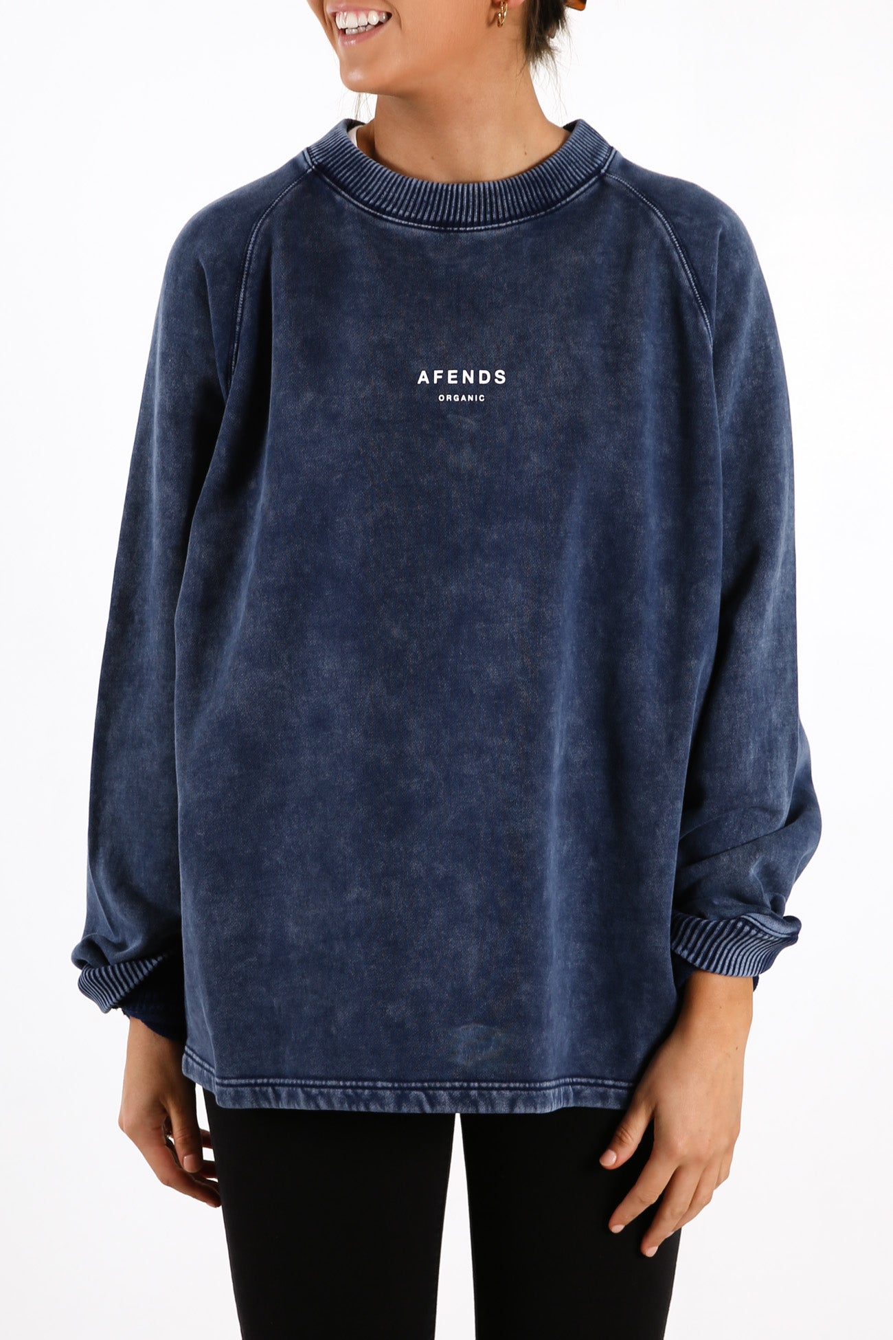 Premium Organic Raglan Crew Neck Stone Navy