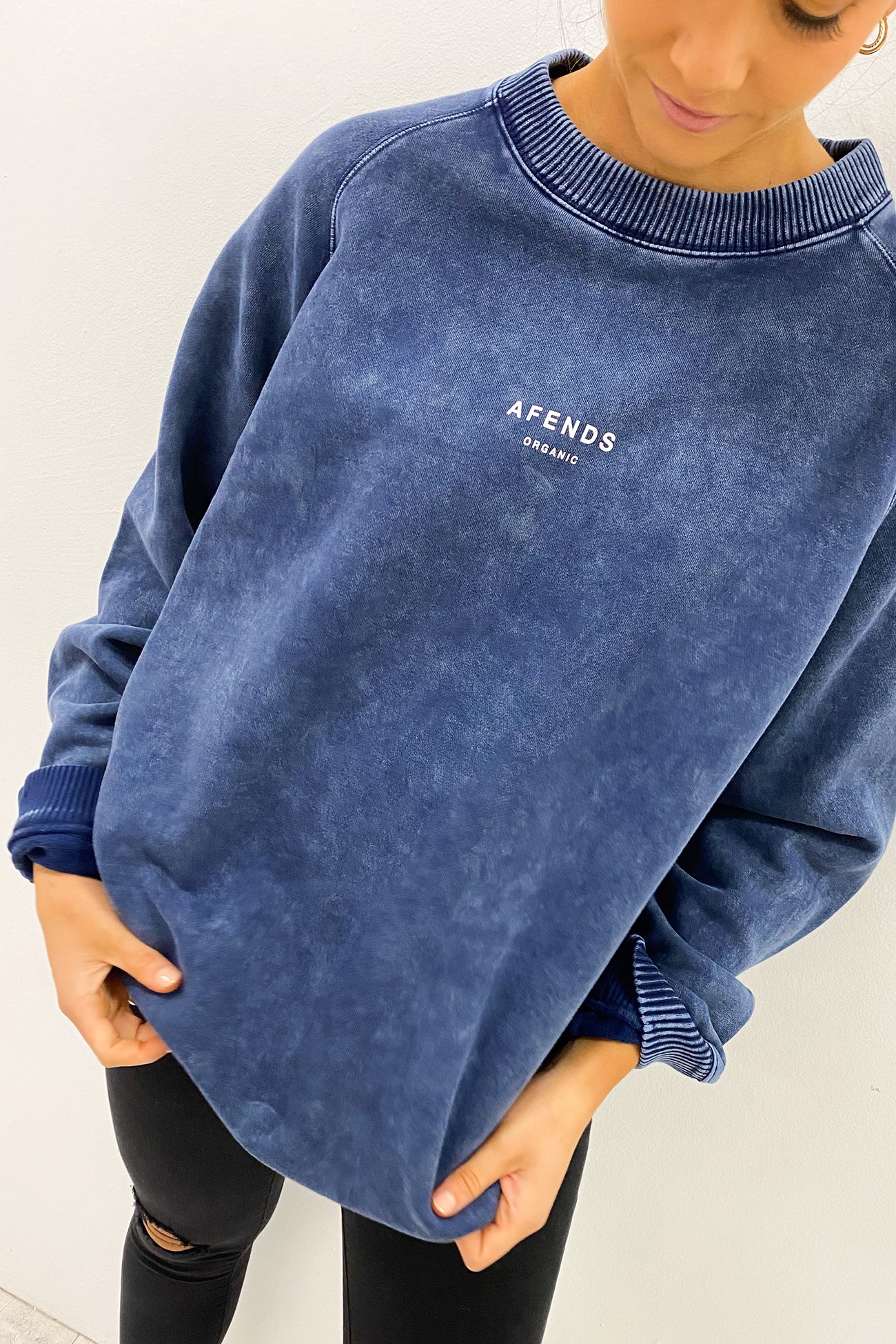 Premium Organic Raglan Crew Neck Stone Navy