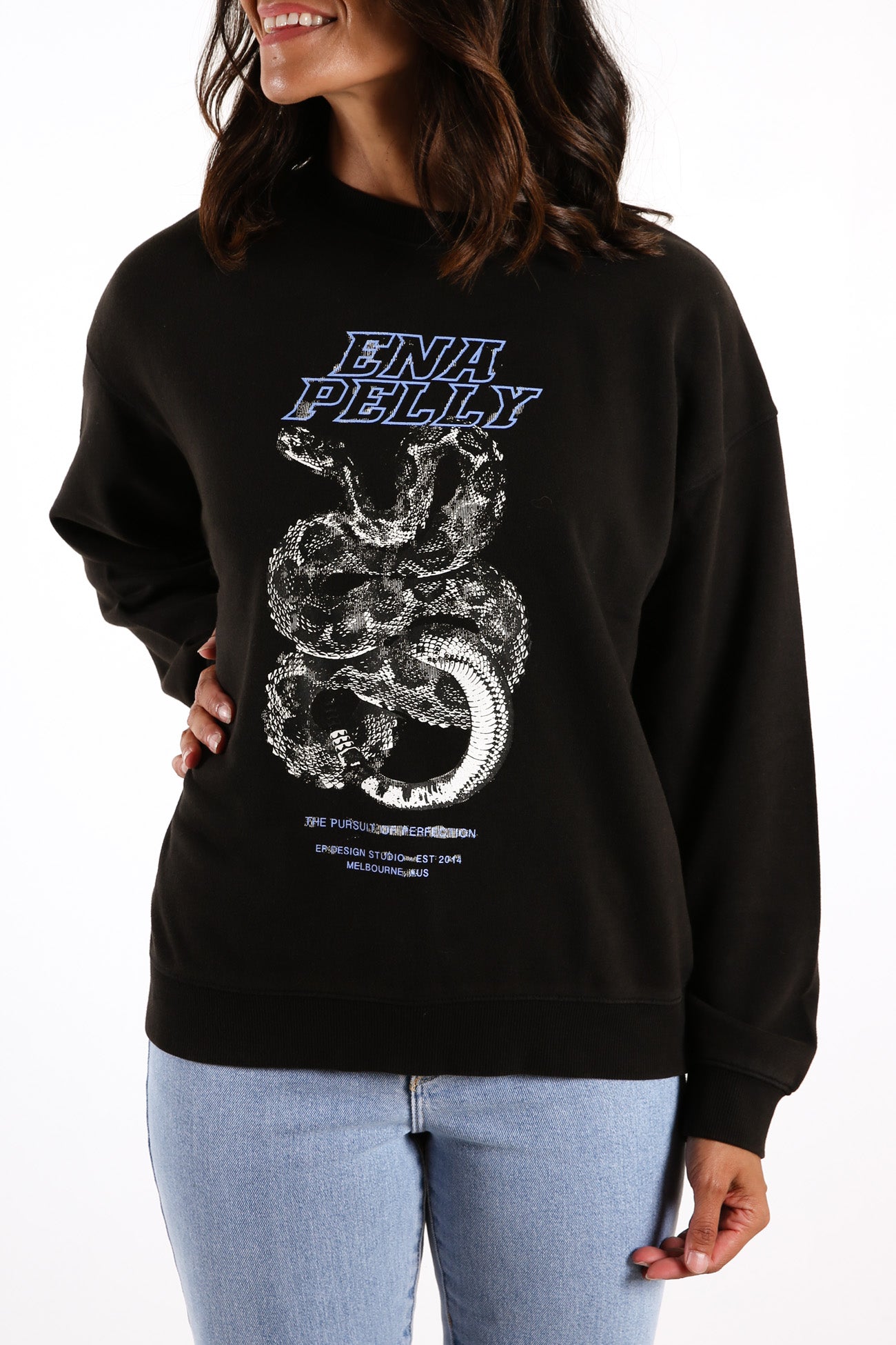 Python Print Sweatshirt Washed Black Electric Blue