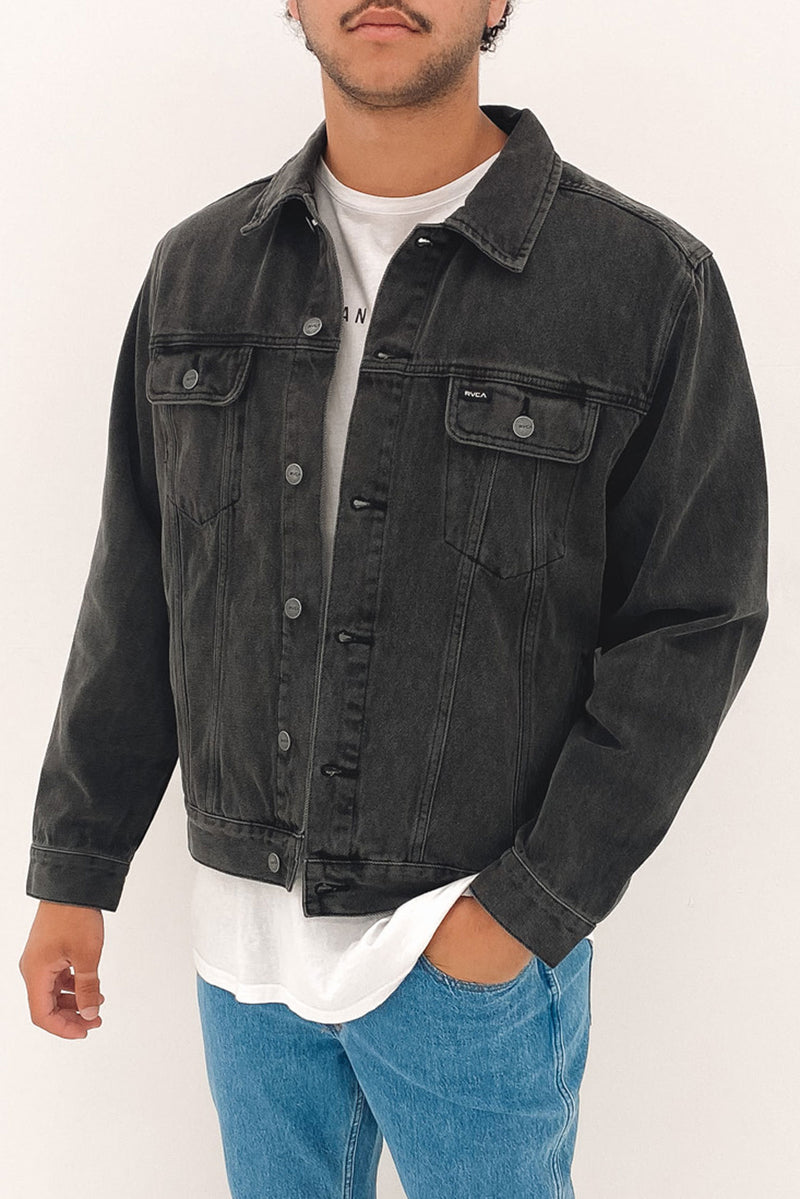 Vintage black denim jacket mens hot sale