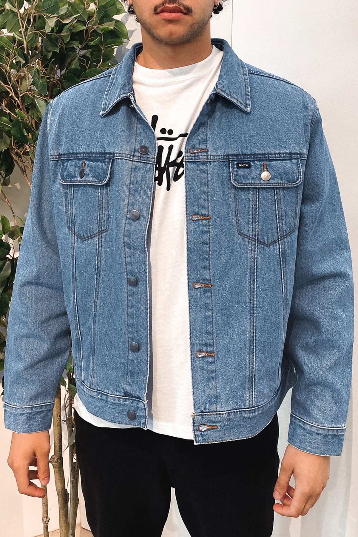 RVCA Vintage Lined Denim Jacket Vintage Blue Jean Jail