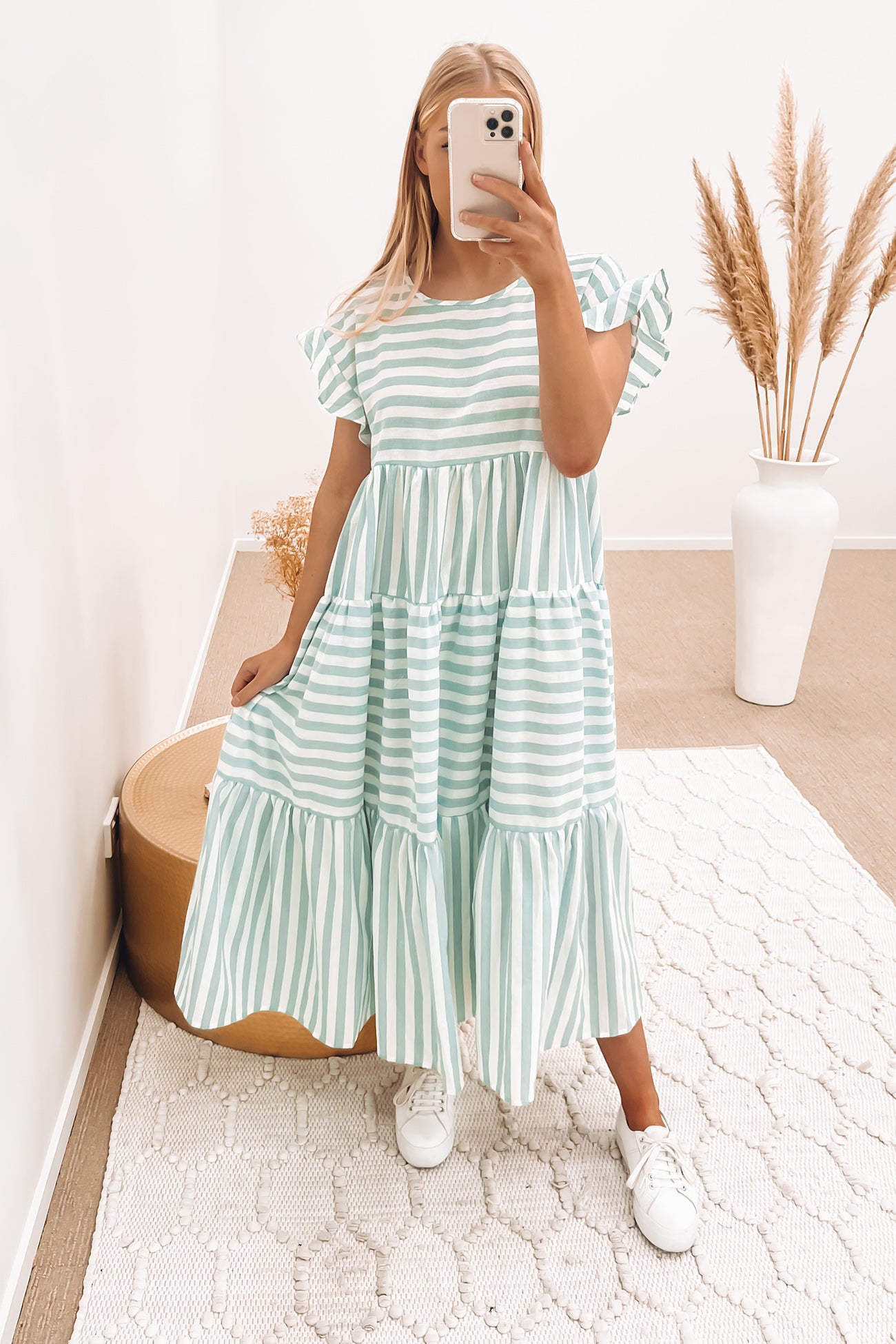 Rayna Midi Dress Green Stripe