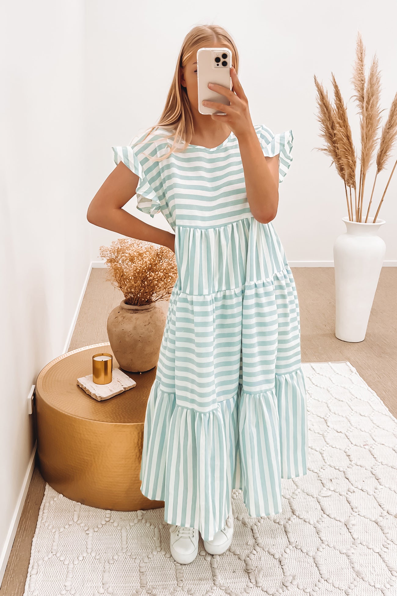 Rayna Midi Dress Green Stripe