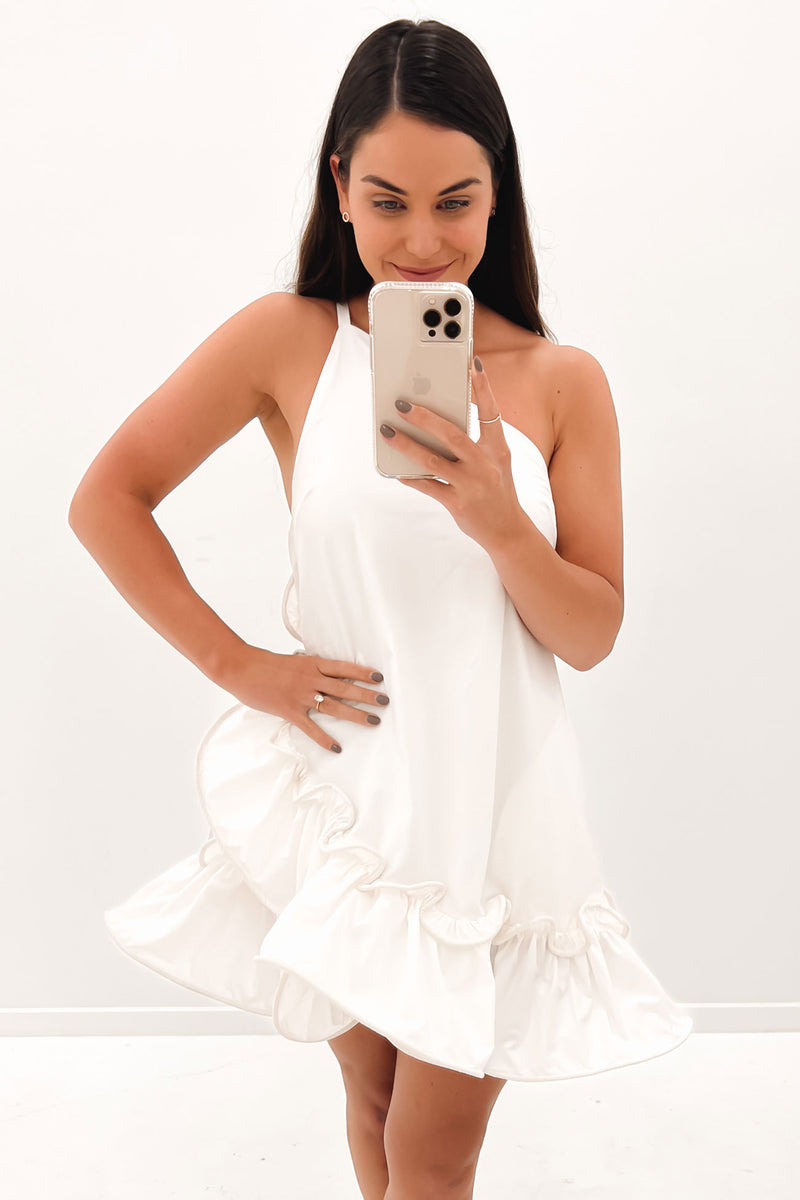 Rope Frill Asymmetric Mini Dress Ivory Jean Jail