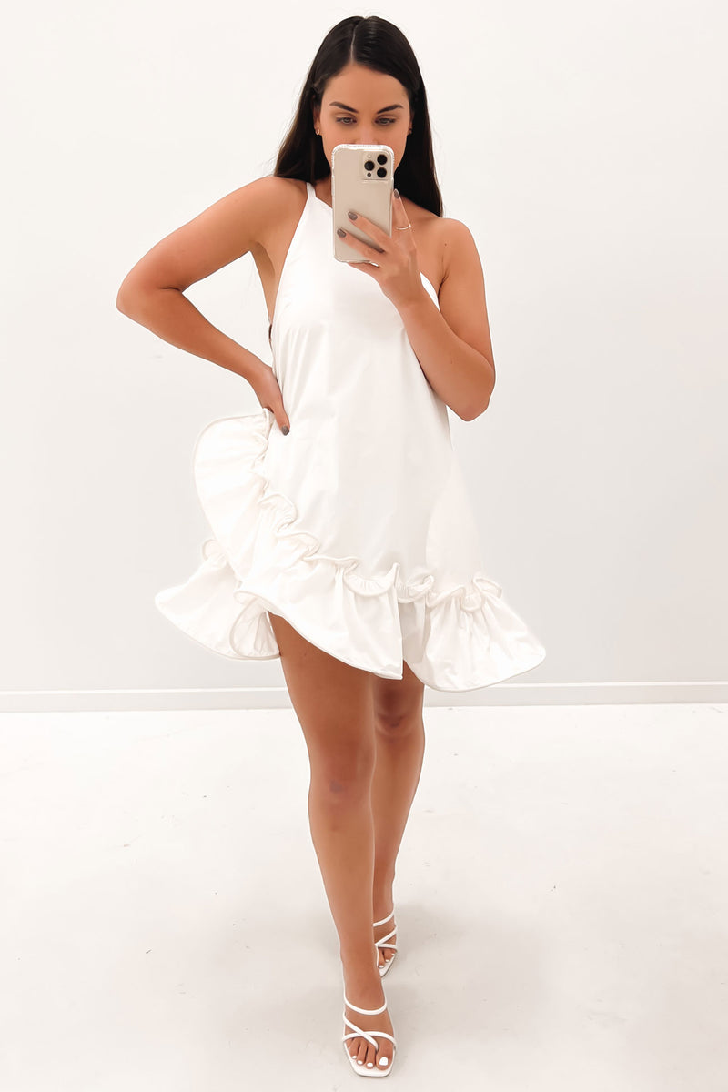Rope Frill Asymmetric Mini Dress Ivory Jean Jail