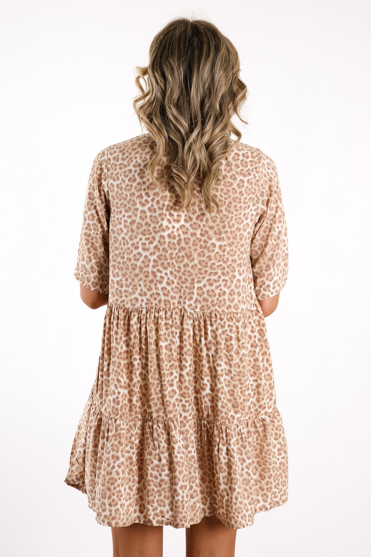 Selena Mini Dress Tan Leopard