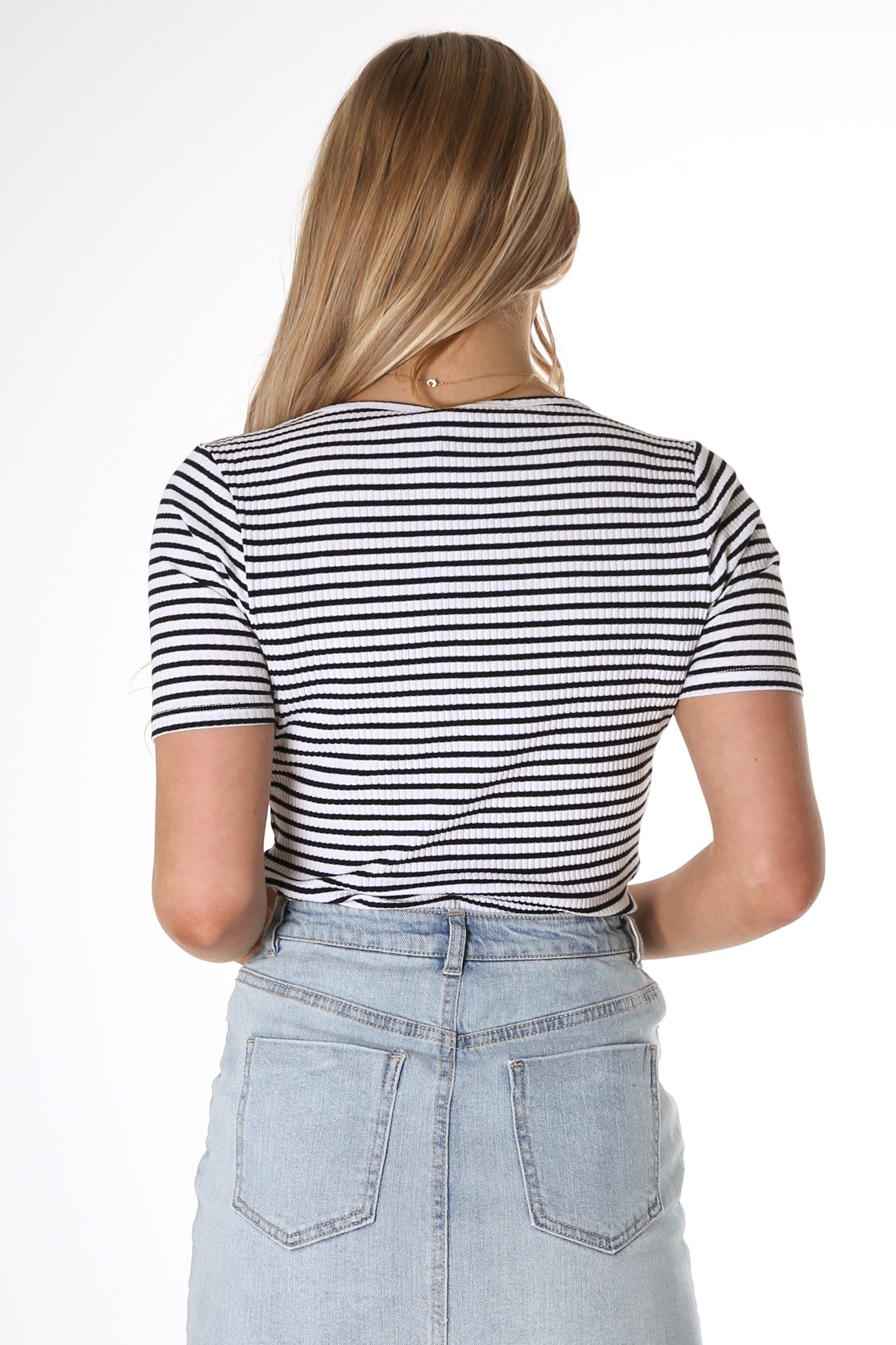 Stacey Rib Tee White Black Stripe