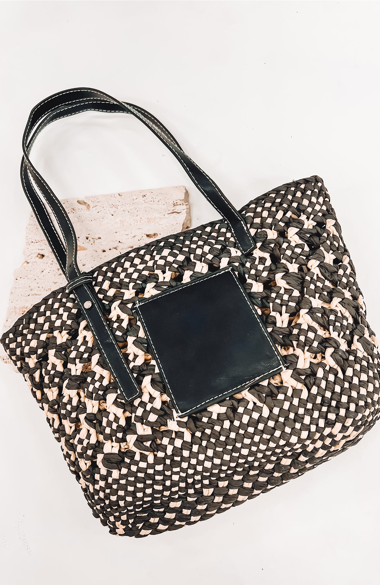 Tanner Woven Straw Bag Black