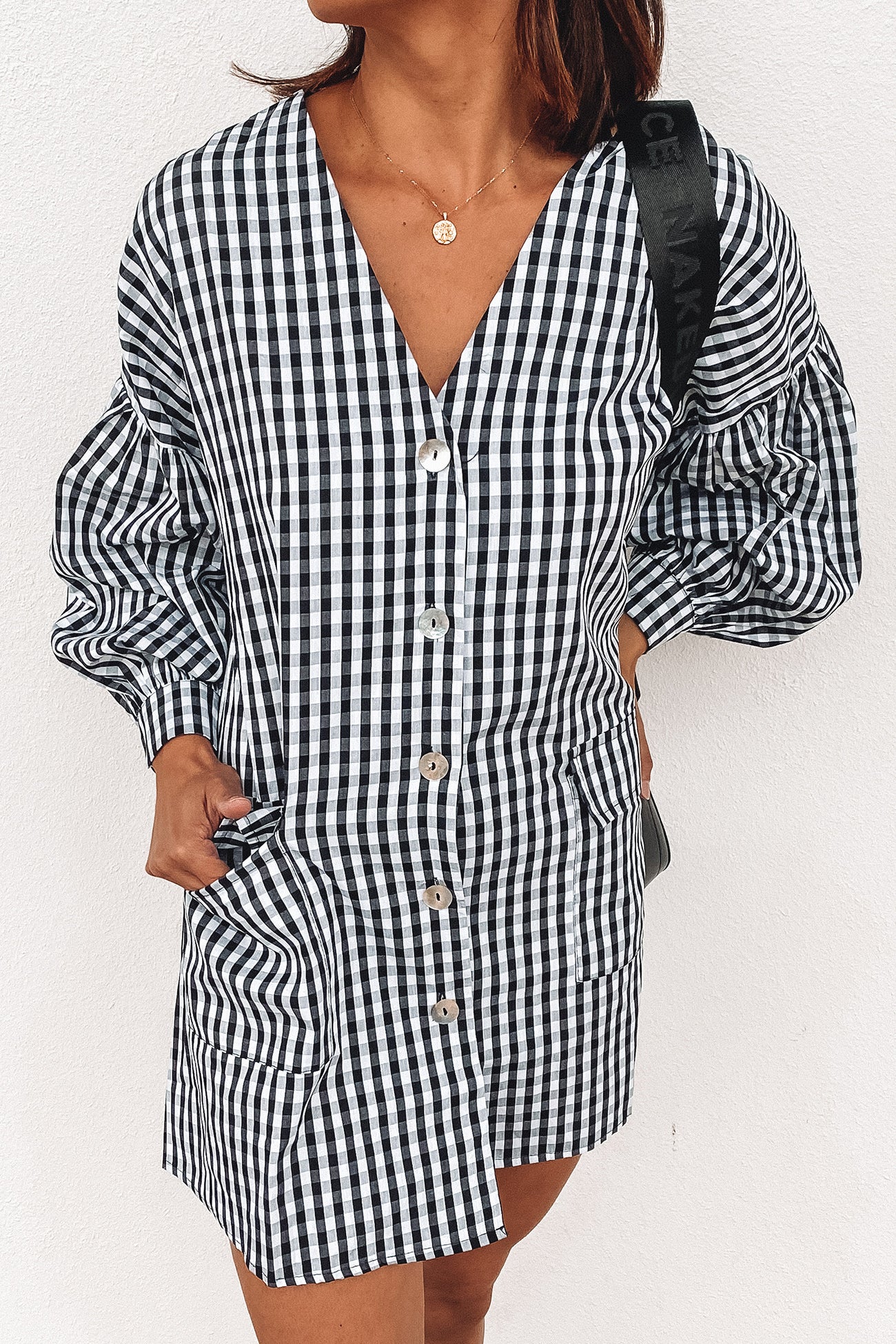 Theodora Gingham Dress Black