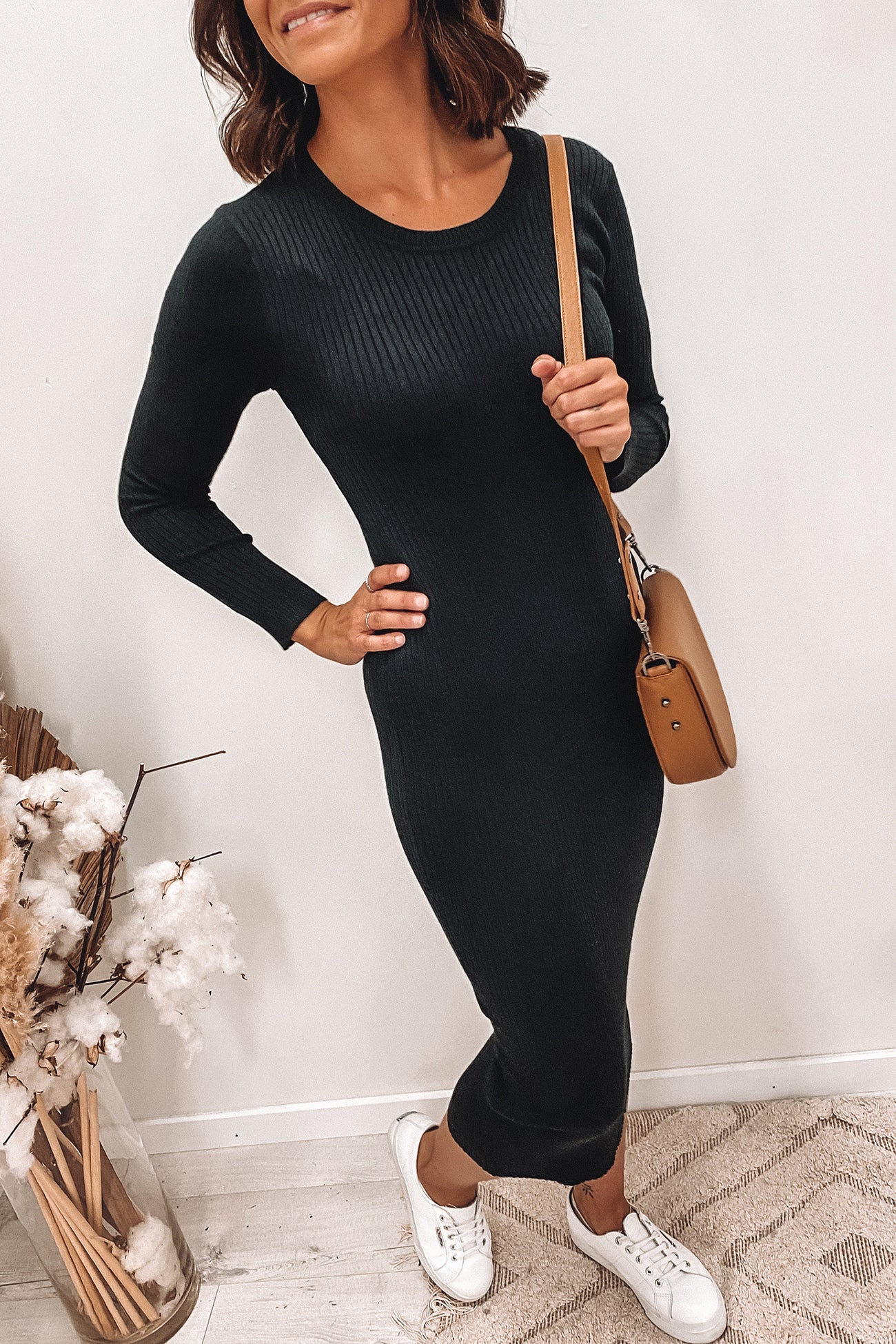 Toyah Ribbed Dress Black