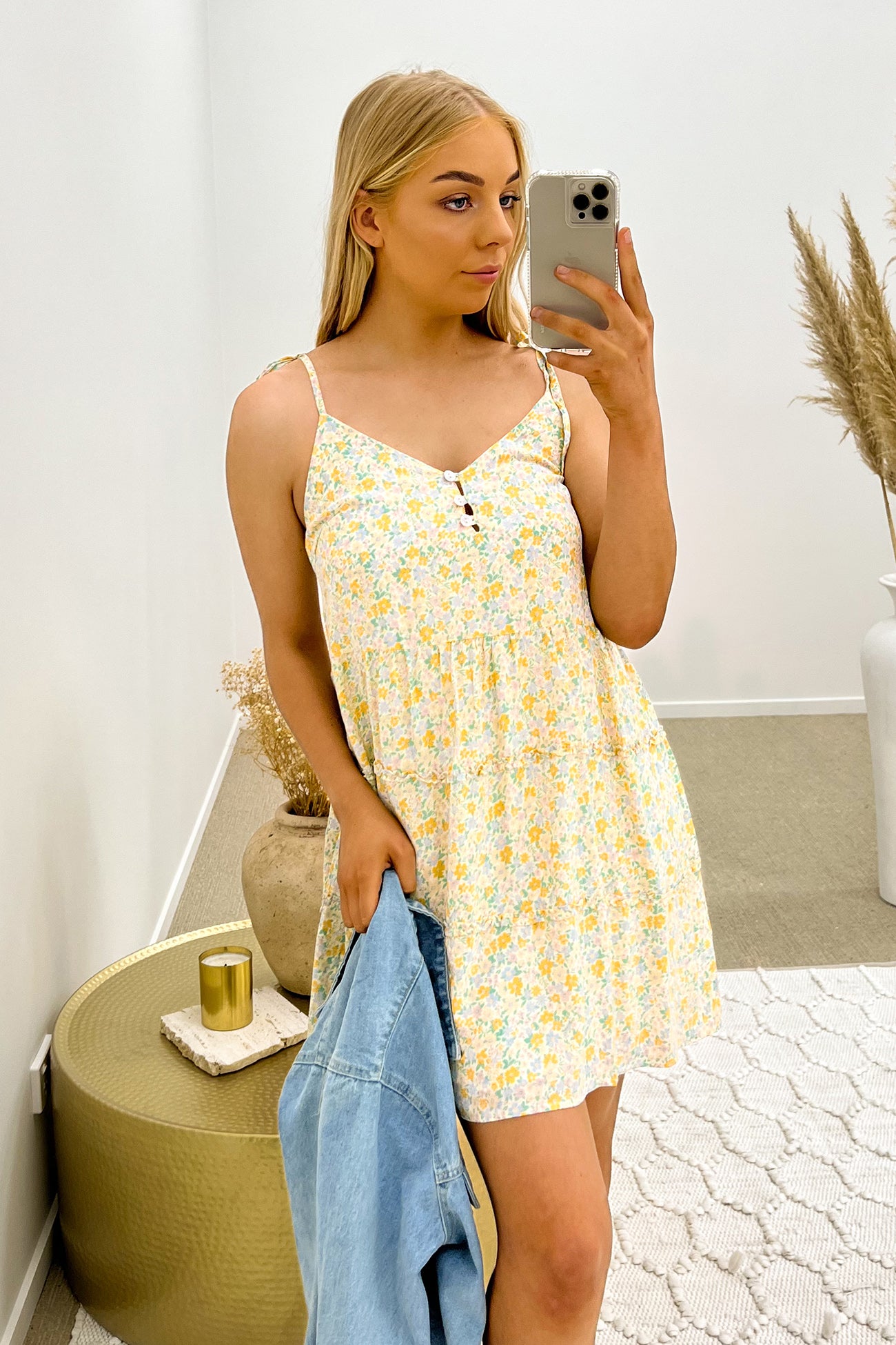 Trixie Tiered Mini Dress Lemon