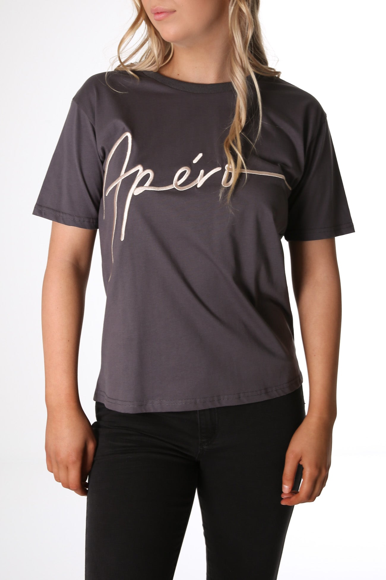 Virtue Embroidered Tee Charcoal