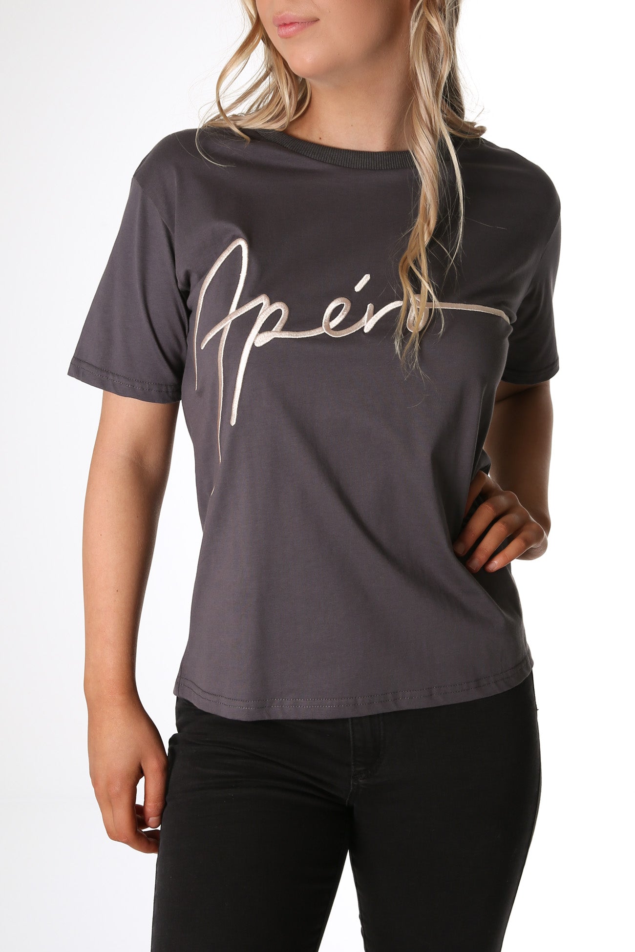 Virtue Embroidered Tee Charcoal