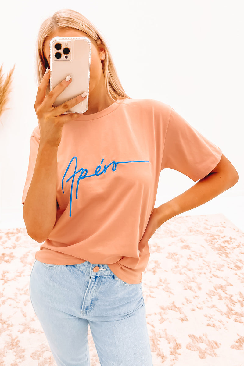 Vitrue Embroidered Tee Dusty Pink Electric Blue