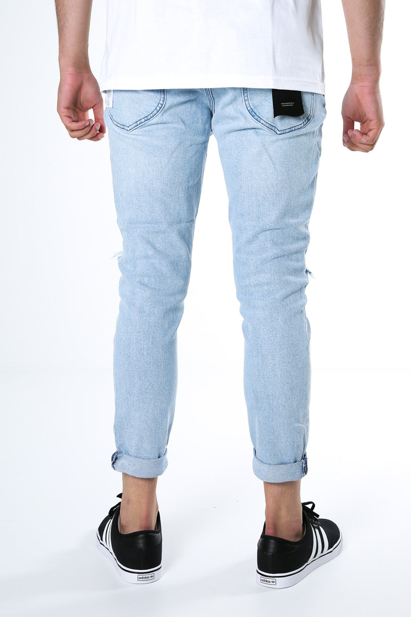 Slim Tapered Cropped Jeans - Light denim blue - Men