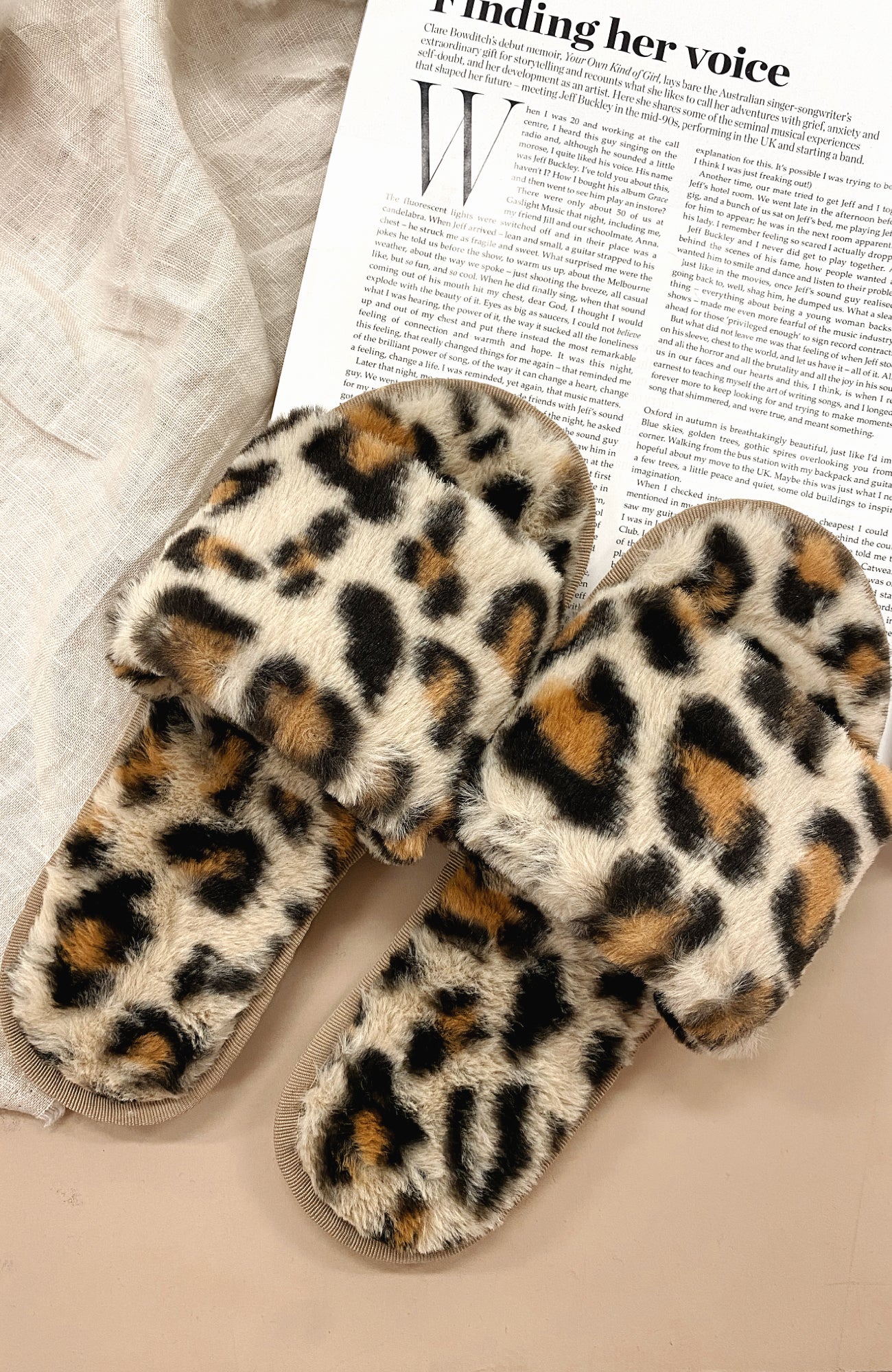 Serenity Fluffy Slides White Leopard